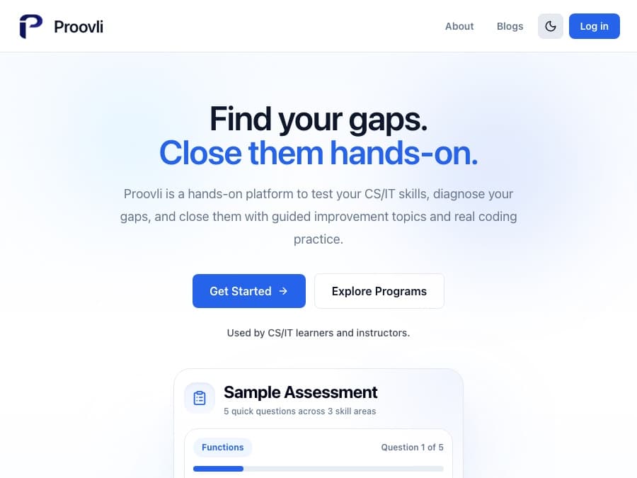 The Proovli landing page